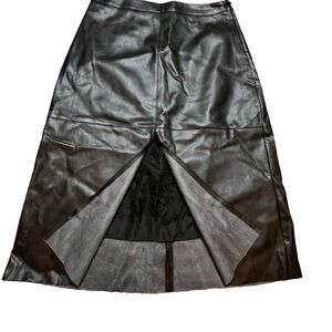 Who What Wear Black Vegan Leather Midi Skirt Lace Peek a Boo SZ 8 Officecore